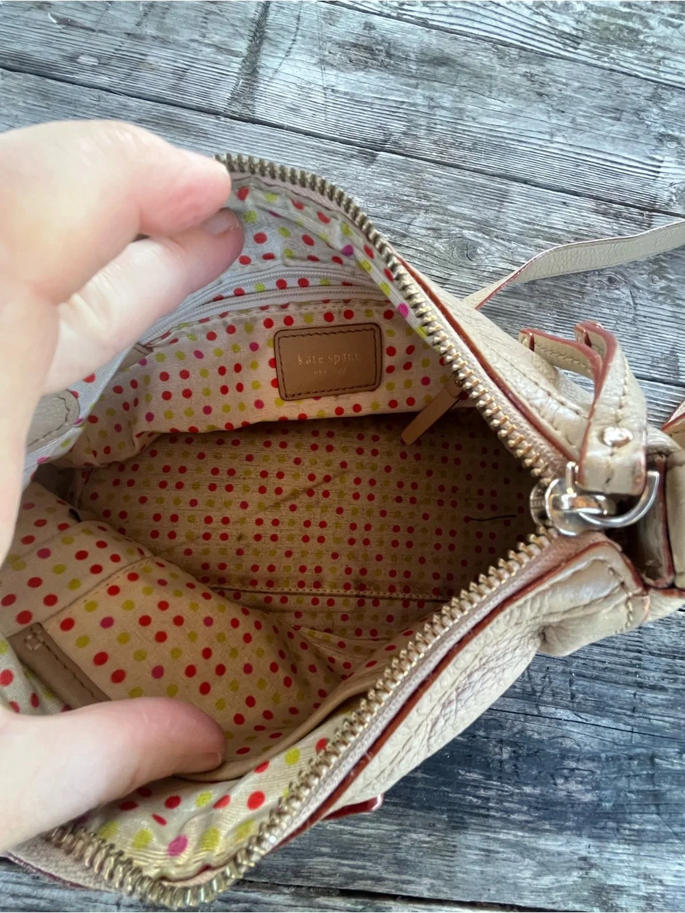 kate spade Beige Pebbled Leather Crossbody Bag with Adjustable Strap
